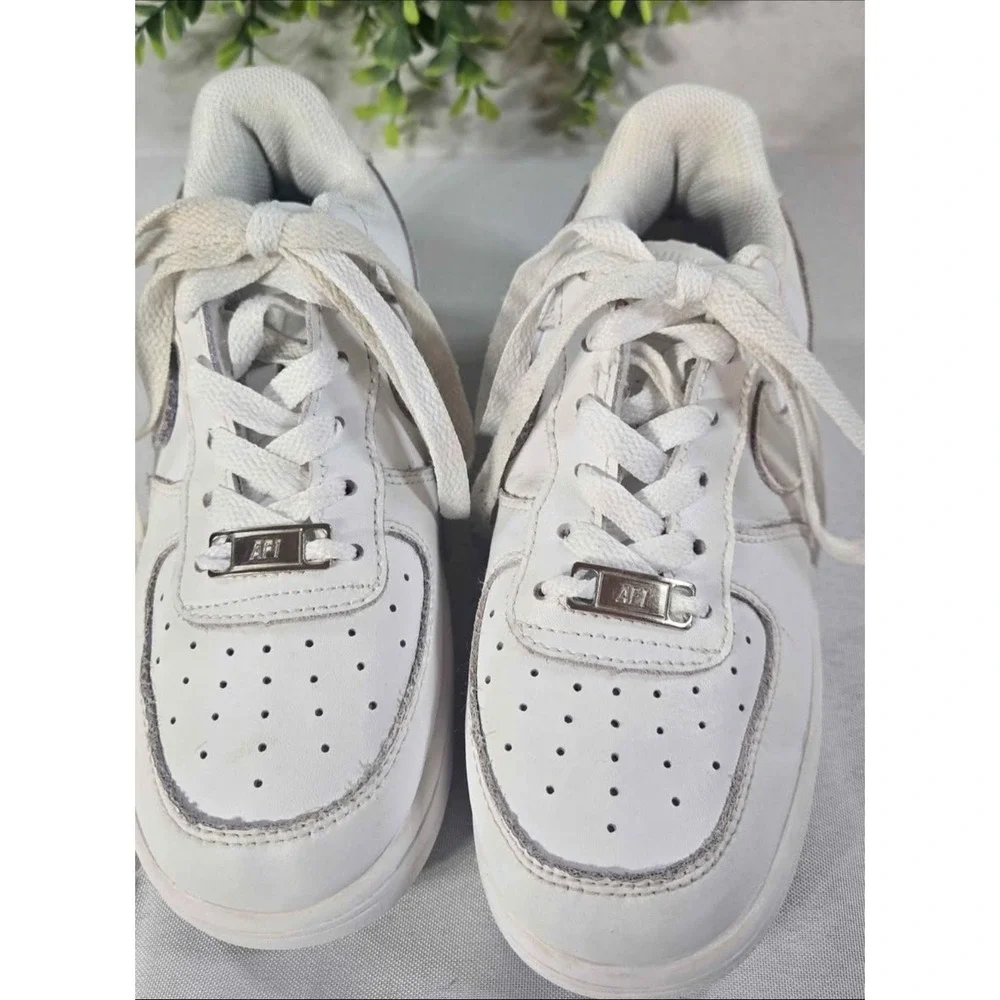 Nike Air Force 1 Low White Leather Lace-Up Sneakers Youth US 2.5